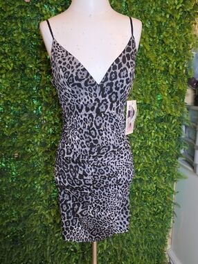 Honey and Rosie Black and Gray Leopard Print Mini Dress